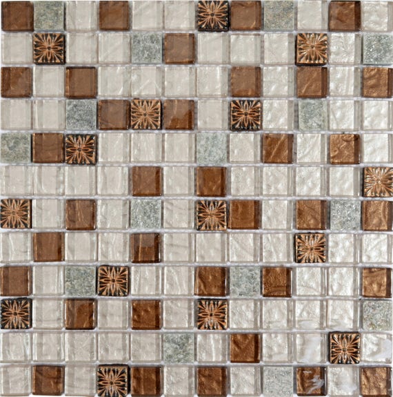 Stone And Glass Mosaic Tile Sheets Resin Glass With Flower Etsy