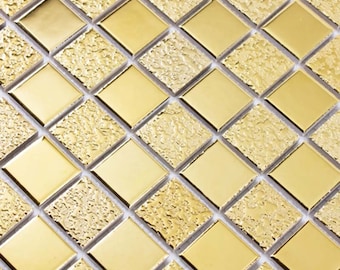 Porcelain Mosaic Glazed Gold Backsplash Tile #HD-062 Non-Slip Ceramic Bathroom Shower Wall and Floor Tiles