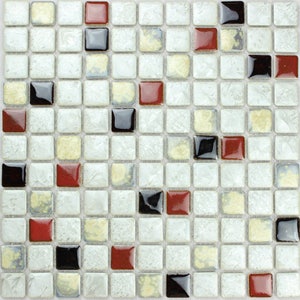 Italian Porcelain Mosaic Tile in Cream Mixed Red and Black SS-552 11.6&quot;x11.6&quot; Per Sheet, Glazed Ceramic Floor and Wall Backsplash Tiles