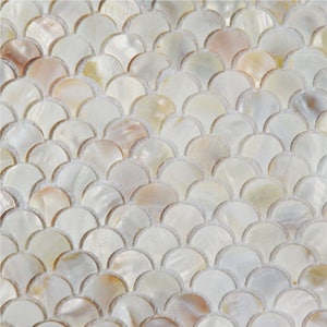 Mother of Pearl Tile Fish Scale Pattern Off-White Shell Mosaic Backsplash Tiles Bathroom Wall & Floor Tile