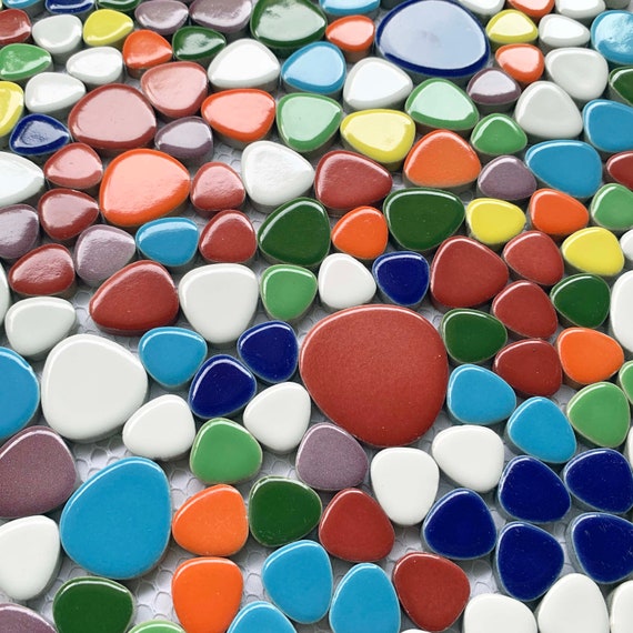 Multicolor Porcelain Pebble Tile Heart, Pebble Mosaic Tile Canada