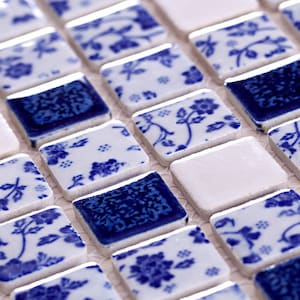 Blue and White Ceramic Tiles ADT33-11.6&quot;x11.6&quot; Per Sheet, Glazed Porcelain Mosaic Bathroom Wall & Floor Tile, Modern Kitchen Backsplash Tile