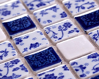 Blue and White Ceramic Tiles ADT33-11.6"x11.6" Per Sheet, Glazed Porcelain Mosaic Bathroom Wall & Floor Tile, Modern Kitchen Backsplash Tile