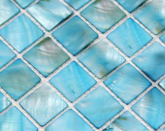 Mother of Pearl Shell Mosaic Tiles Turquoise Seashell Wall Backsplash Tile for Kitchen & Bathroom