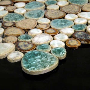 Porcelain Pebble Tile in Blue Cream and Coffee Kitchen Backsplash Heart-Shaped Ceramic Mosaic Bathroom Floor & Wall Tiles image 3