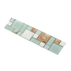 Beach Style Backsplash Tile Green Lake Glass Mixed Stone Mosaic Wall Tiles Acrylic with Mother of Pearl Shells image 5