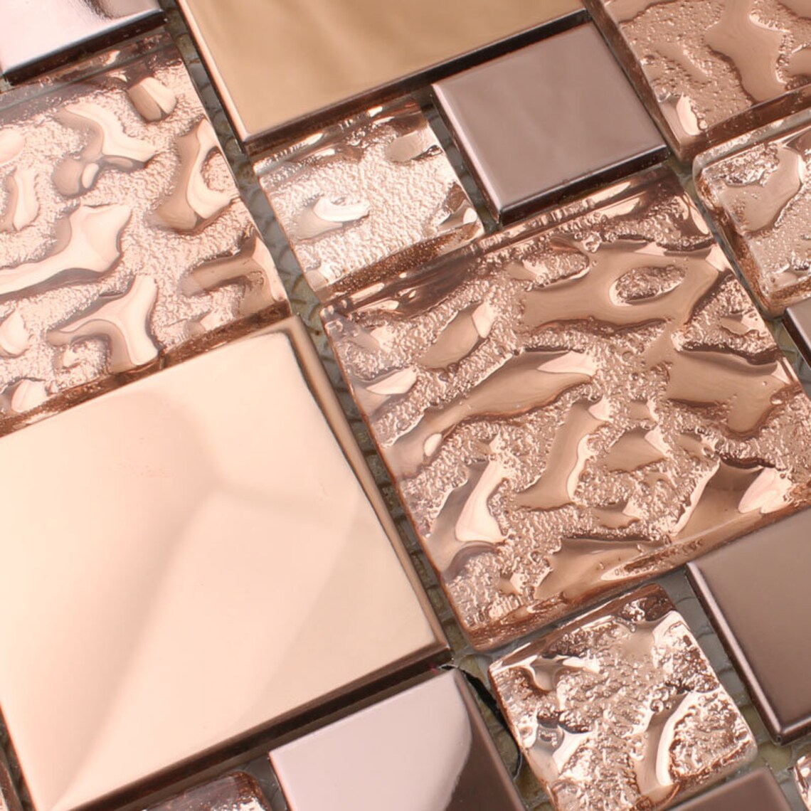 Rose Gold Backsplash Tile Metal and Glass Mosaic HD280 Shiny Etsy UK