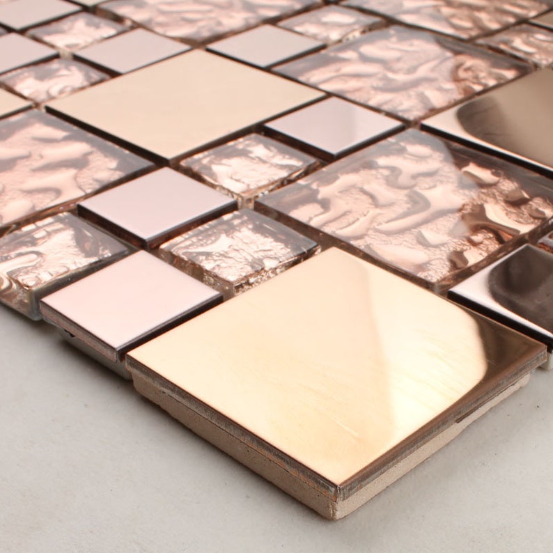 Rose Gold Backsplash Tile Metal and Glass Mosaic HD280 Shiny Etsy UK