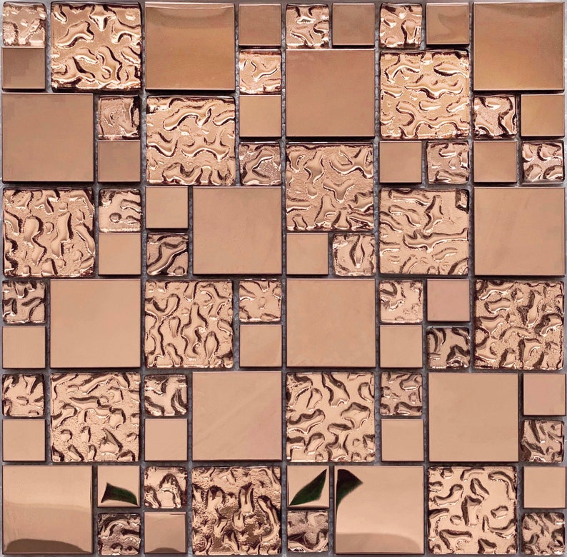 Rose Gold Backsplash Tile Metal and Glass Mosaic HD280 Shiny Etsy UK