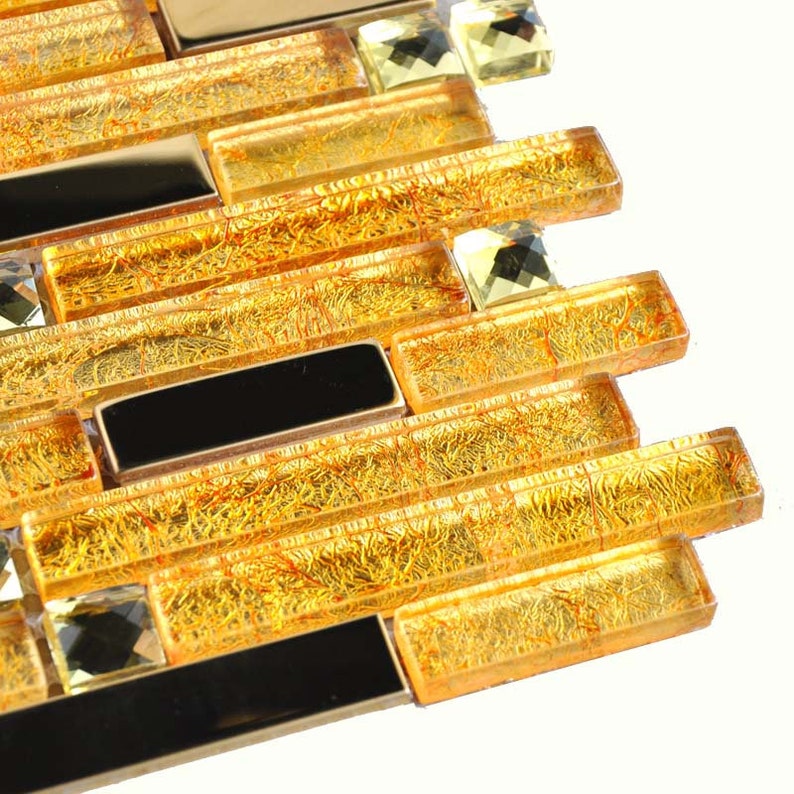 Gold Glass and Stainless Steel Backsplash Tile Etsy