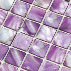 Azulejo de mosaico de nácar morado BK011 - 29,5 x 29,5 cm por hoja, concha natural teñida, para salpicadero de cocina, baño y paredes decorativas