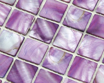 Azulejo de mosaico de nácar morado, protector contra salpicaduras de cocina, pared decorativa