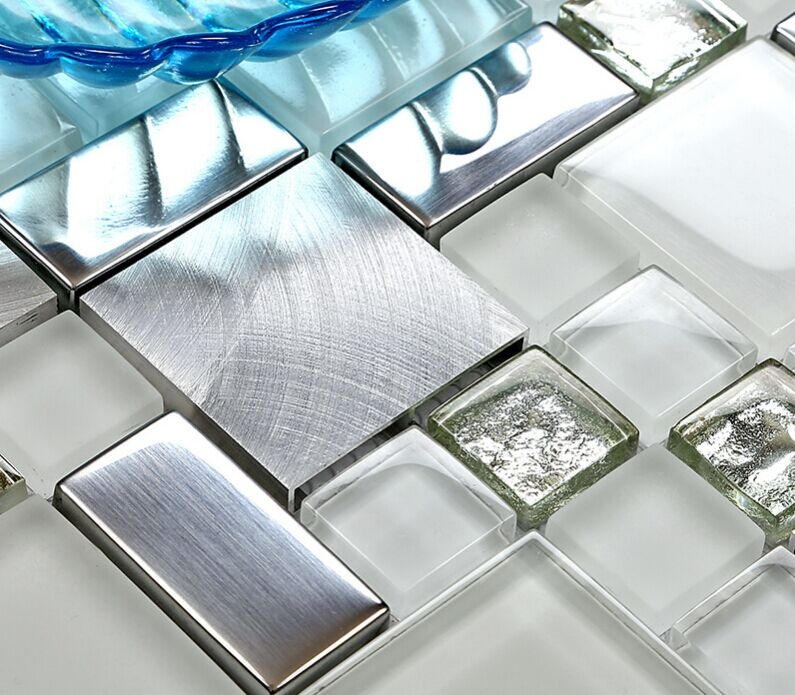 Elephantile Silver Black Glass Mosaic Tiles 5 Sheets, 12x12 Modern 3D Crystal Linear Tiles, Interlace Metallic Textured Glass Tiles For Kitchen