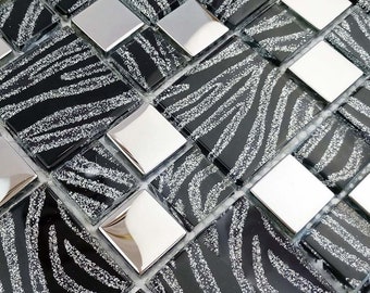 Zwart-zilveren glasmozaïektegel, muur metallic accent