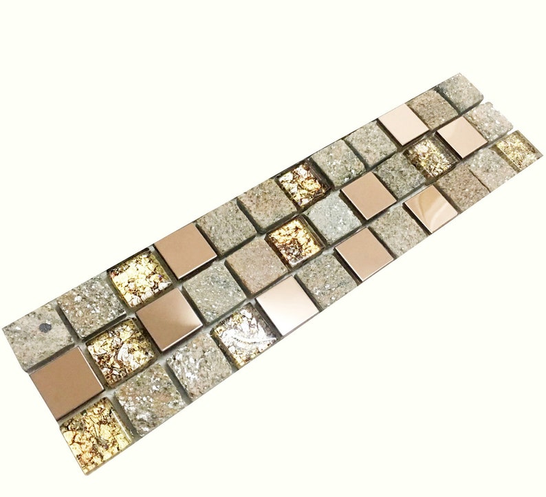 Gray and Rose Gold OX022-11.7x11.7 Stone Mosaic 3"x12" Sample