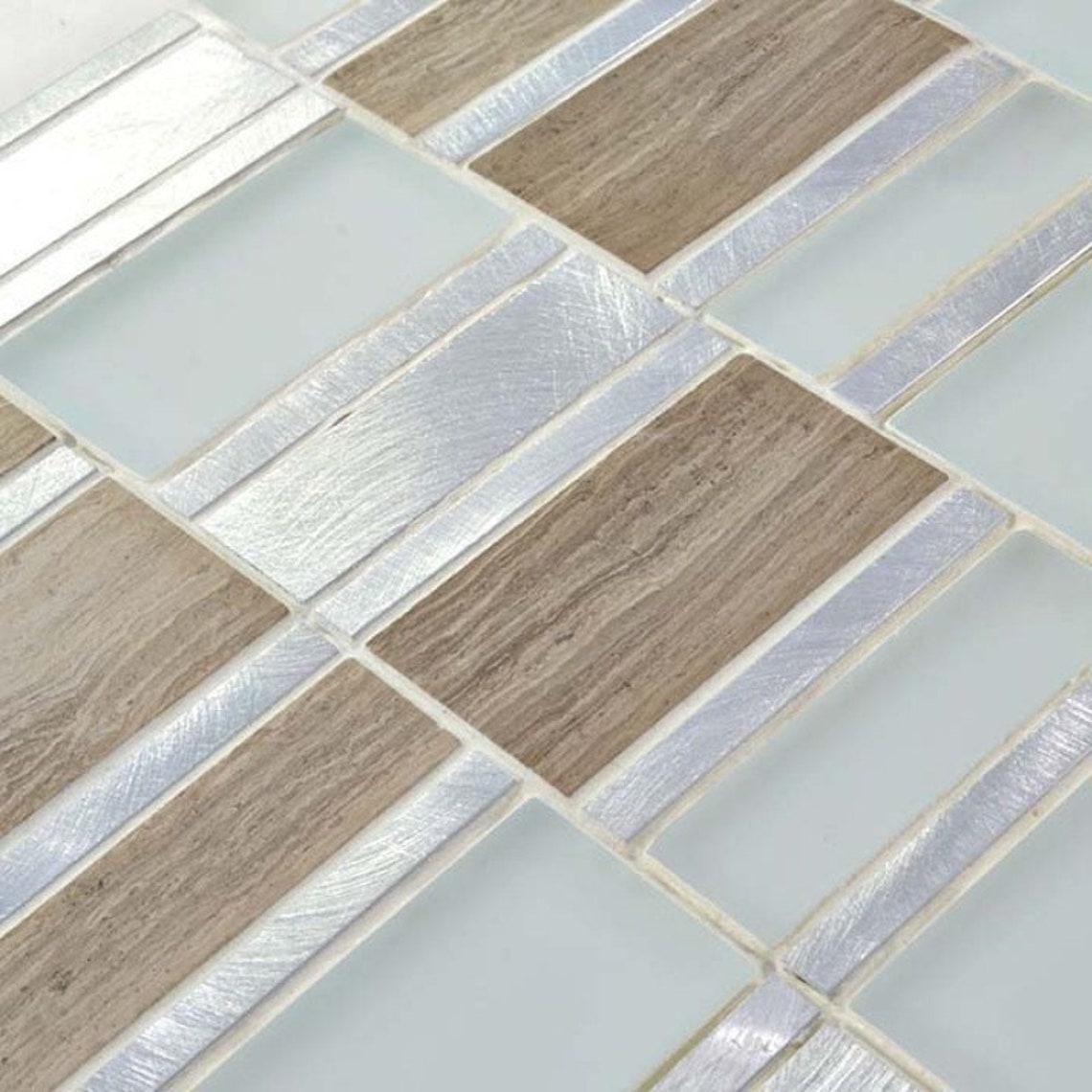 glass stone and metal backsplash tile