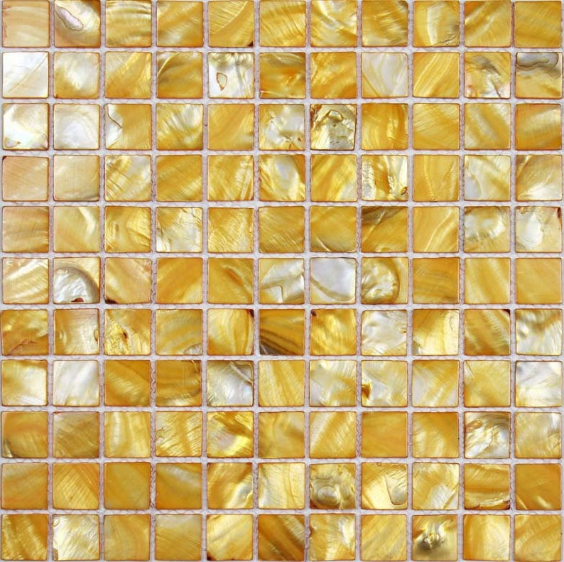 Gold Mother of Pearl Tile, BK007-11.6x11.6 Per Sheet, Natural Shell Stained Mosaic Tiles for Kitchen Backsplash, Bathroom and Accent Walls image 2