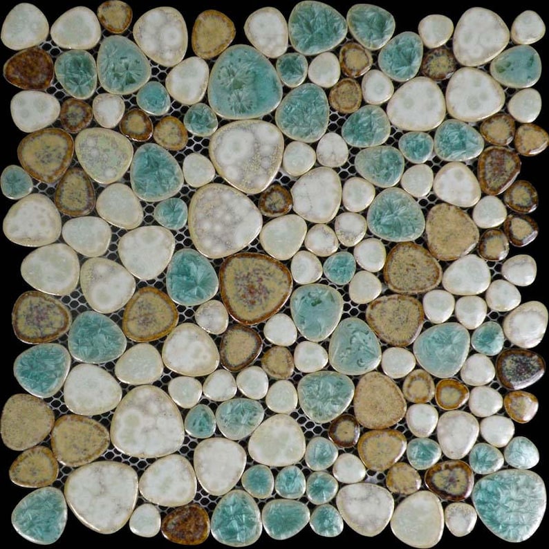 Glazed Porcelain Tile Irregular Pebbles Blue Cream And Image 0