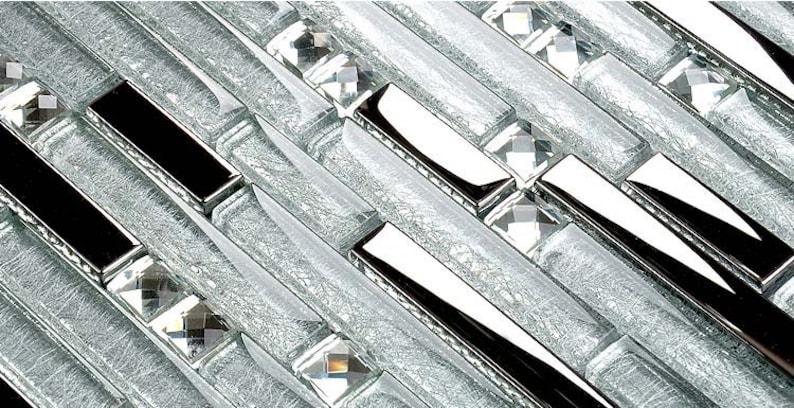 Silver Glass Linear Backsplash Tile with Rhinestone | Etsy