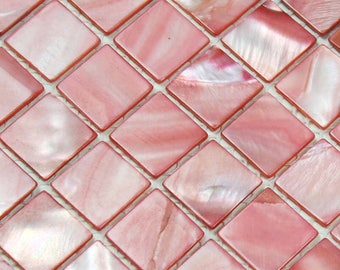 Pink Mother of Pearl Tile Squares BK015-11.6"x11.6" Per Sheet, Stained Shell Mosaic Backsplash Tile for Kitchen and Bathroom Wall Tiles