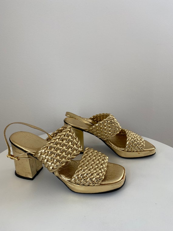 Stunning 1970’s Gold Platform Sandals Shoes Studio