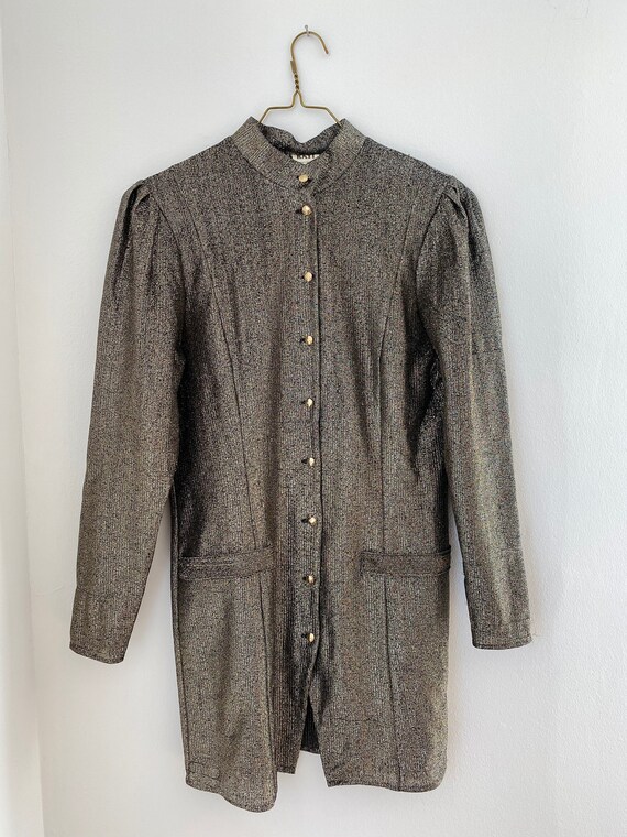 80’s Shiny Black And Gold Blazer Dress Jacket by K