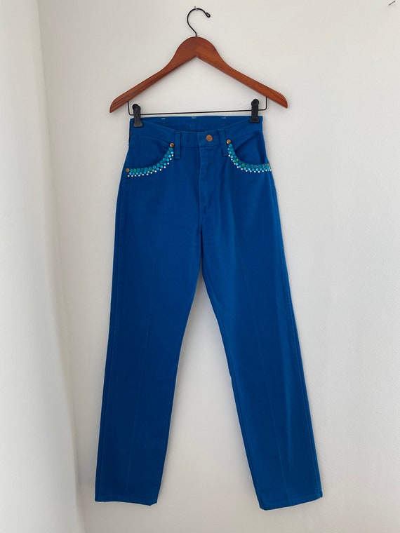 1970s Bejeweled Blue Wrangler Jeans with Rhineston