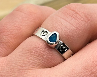 Blue Sea Glass Sterling Silver Wave Ring | Chunky Ring | HandmadeThumb Ring | Size N