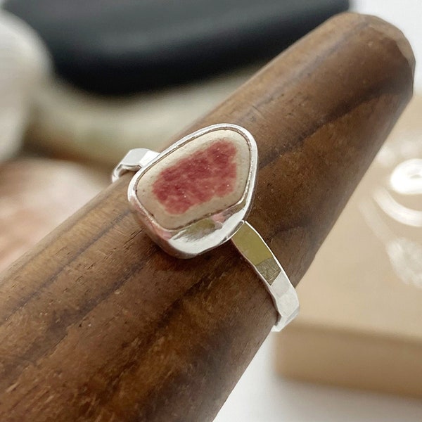 Pink Sea Pottery Ring | Sterling Silver | Handmade on the Isle of Wight