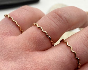Wavy 14ct Filled Gold Ring | Ripple Midi Ring | Handmade