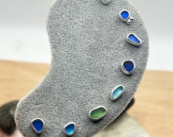 Sea Glass Labret Stud | Sterling Silver Beach Glass Screw Front Flat Back Earring