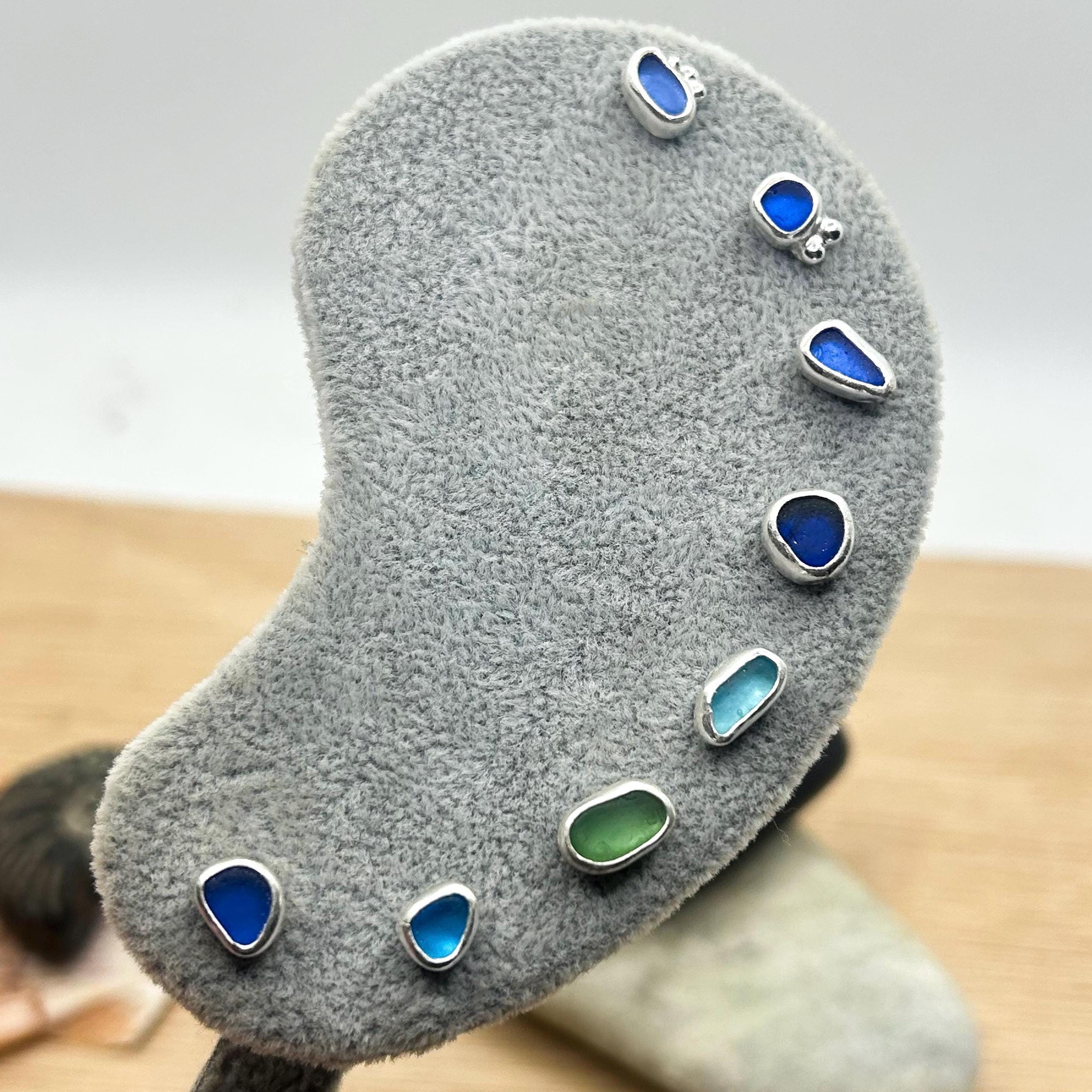 Sea Glass Labret Stud | Sterling Silver Beach Glass Screw Front Flat Back Earring