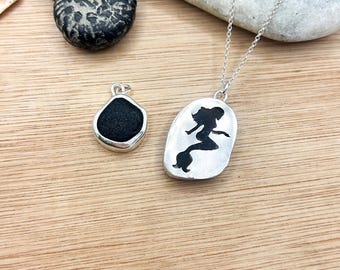 Pirate Glass Mermaid Silhouette Pendent | Sterling Silver | Handmade |