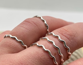 Wavy Line Silver Ring | Ripple Minimal Midi Ring | Handmade | Sterling Silver