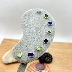 Sea Glass Labret Stud | Sterling Silver Beach Glass Screw Front Flat Back Earring