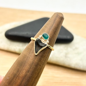 SALE Gold Shark Tooth Sea Glass Ring