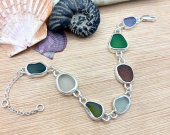 Sea Glass Charm Bracelet | Sterling Silver, Isle of Wight Beach Glass