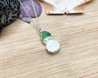 Mother of Pearl & Sea Glass Sterling Silver Charm