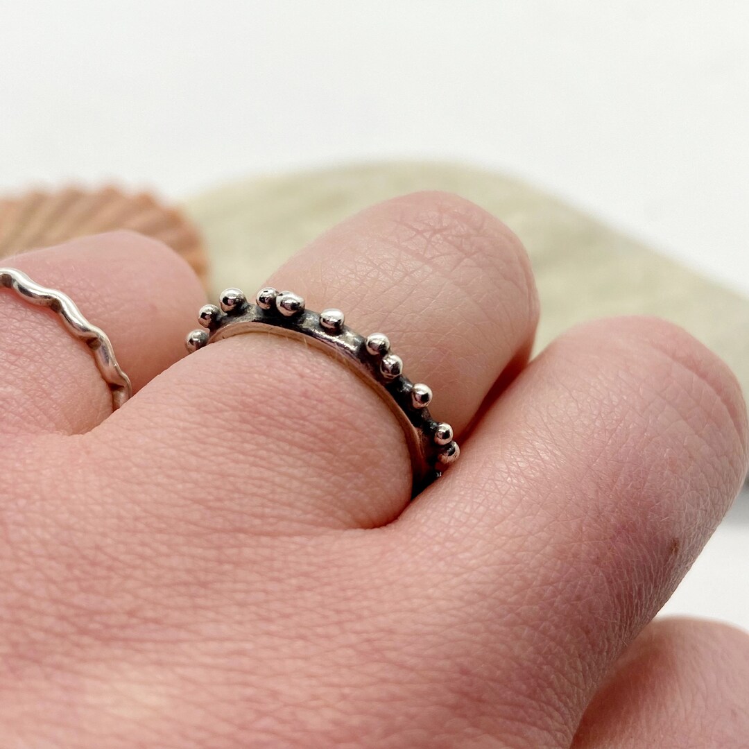 Recycled Sterling Silver Beaded Band Ring Handmade Etsy