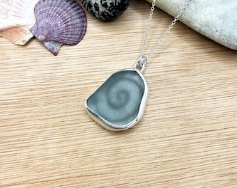 Large Sea Glass Spiral Pendent | Sterling Silver | Handmade