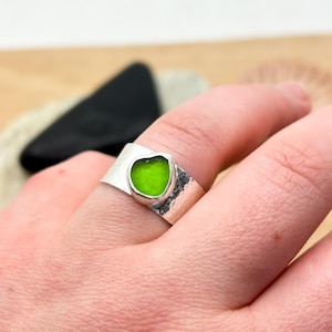 Isle of Wight Sea Glass Ring: Handmade Recycled Sterling Silver UK size S