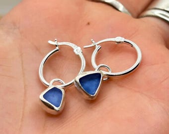 Isle of Wight Sea Glass Sterling Silver Hoop Earrings