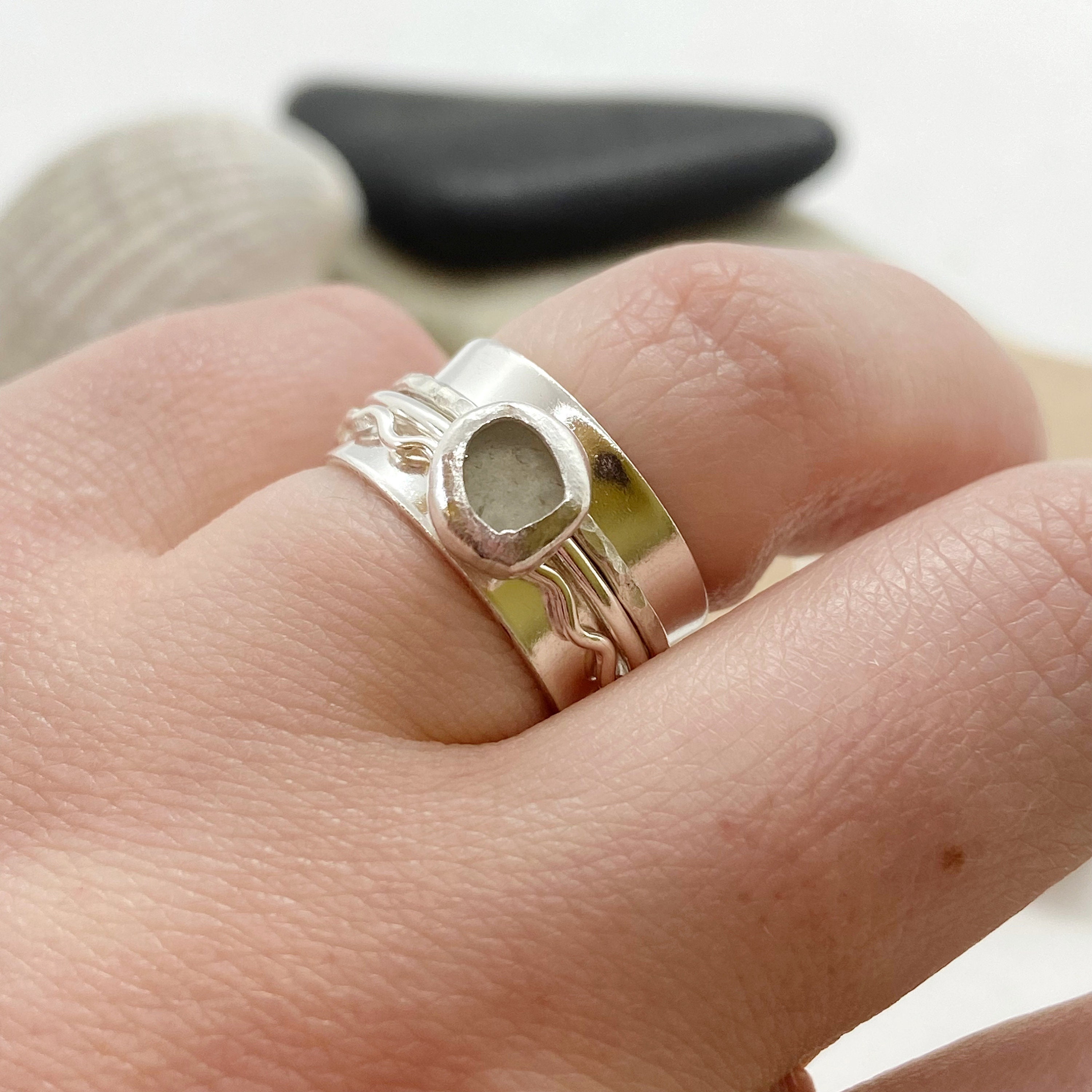 Sea Glass Spinner Ring Sterling Silver Fidget Ring Isle of Wight