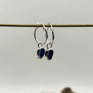 Blue Sea Glass Hoop Earrings Handmade Sterling Silver image 6