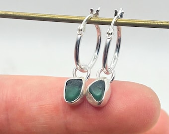 Sea Glass Hoop Earrings | Sterling Silver | Isle of Wight Made
