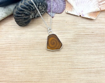 Large Sea Glass Spiral Pendent | Sterling Silver | Handmade