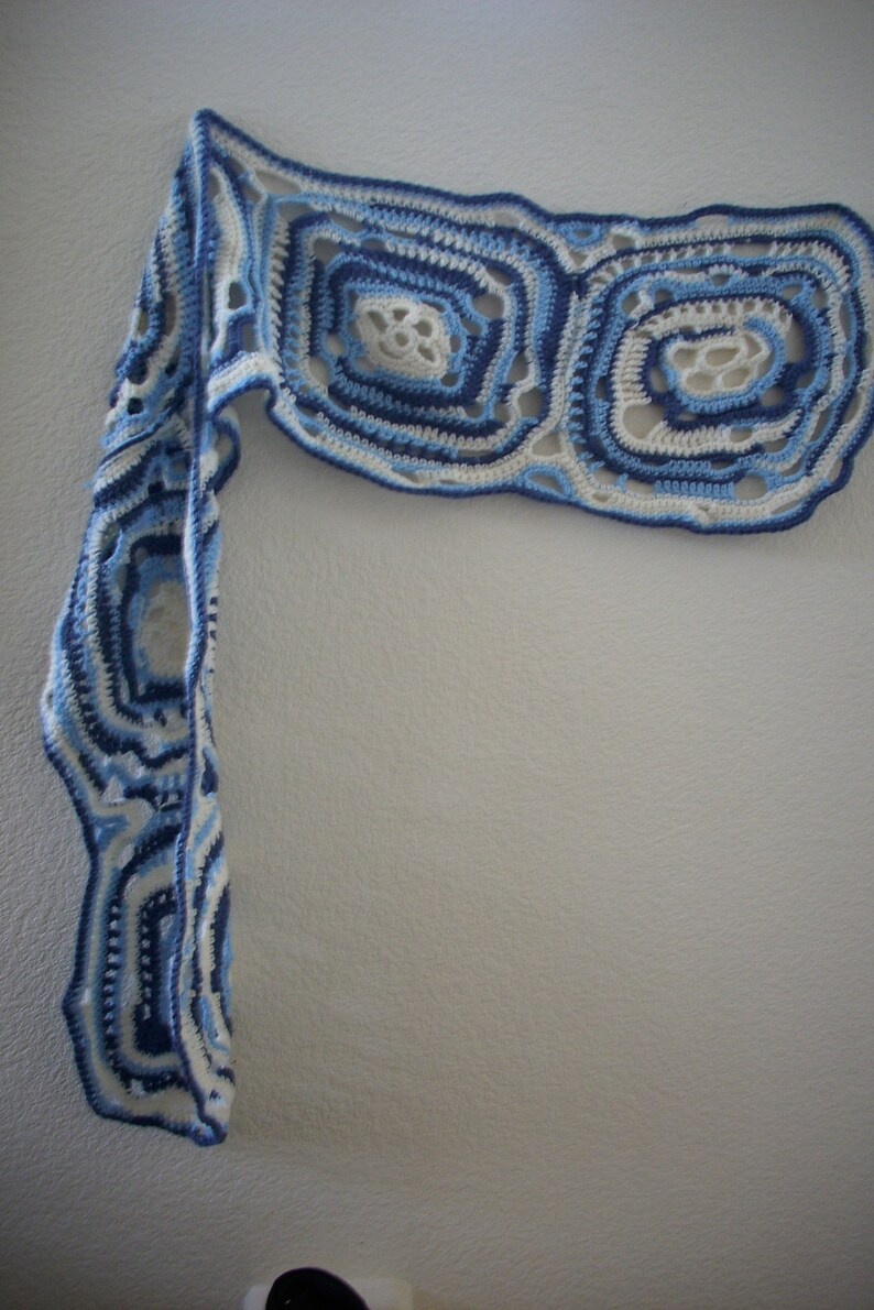 Blue White freeform shawl gypsy poncho art to wear boho cape free style shawl ooak long shawl crochet large long rectangle shawl