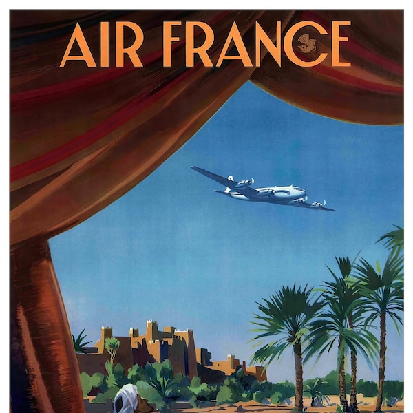 Air France North Africa Vintage Travel Airline Poster Reproduction
