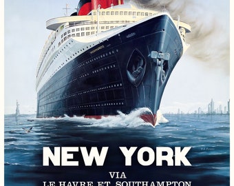 Normandie Français Line Trans Atlantic New York à Southampton Reproduction d’affiches de voyage