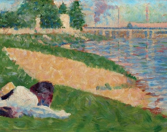 La Seine avec des vêtements sur la berge Reproduction de peinture de Georges Seurat